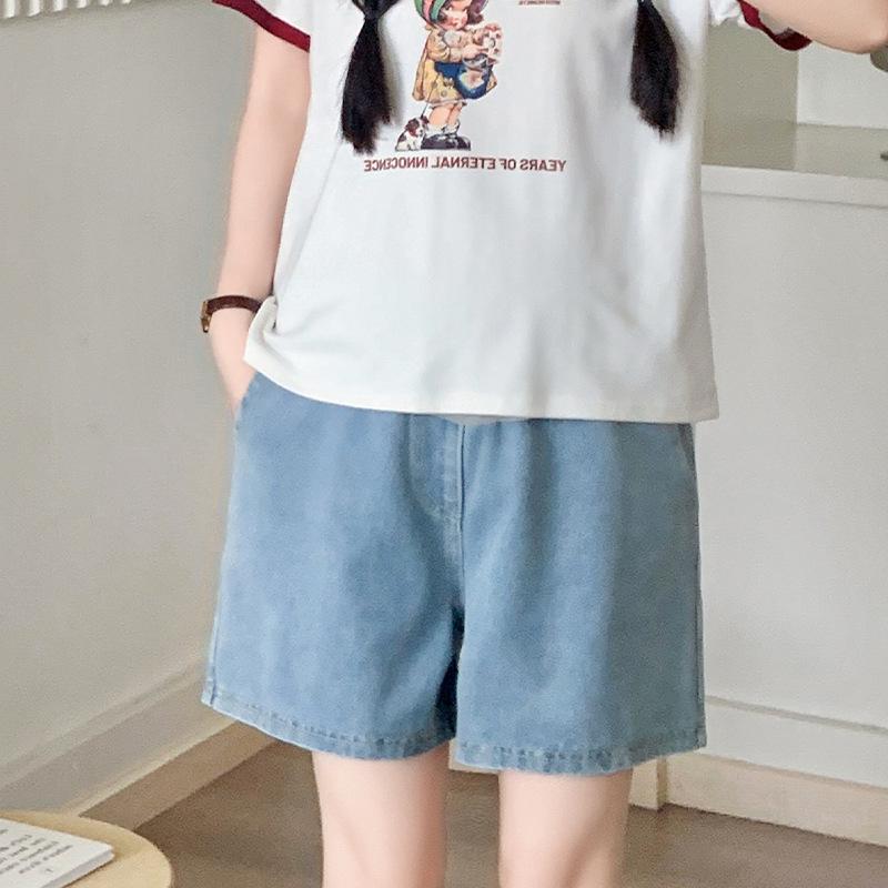 Summer Maternity Wide-Leg Denim Shorts - Casual Loose-Fit Low-Waist Jeans Large