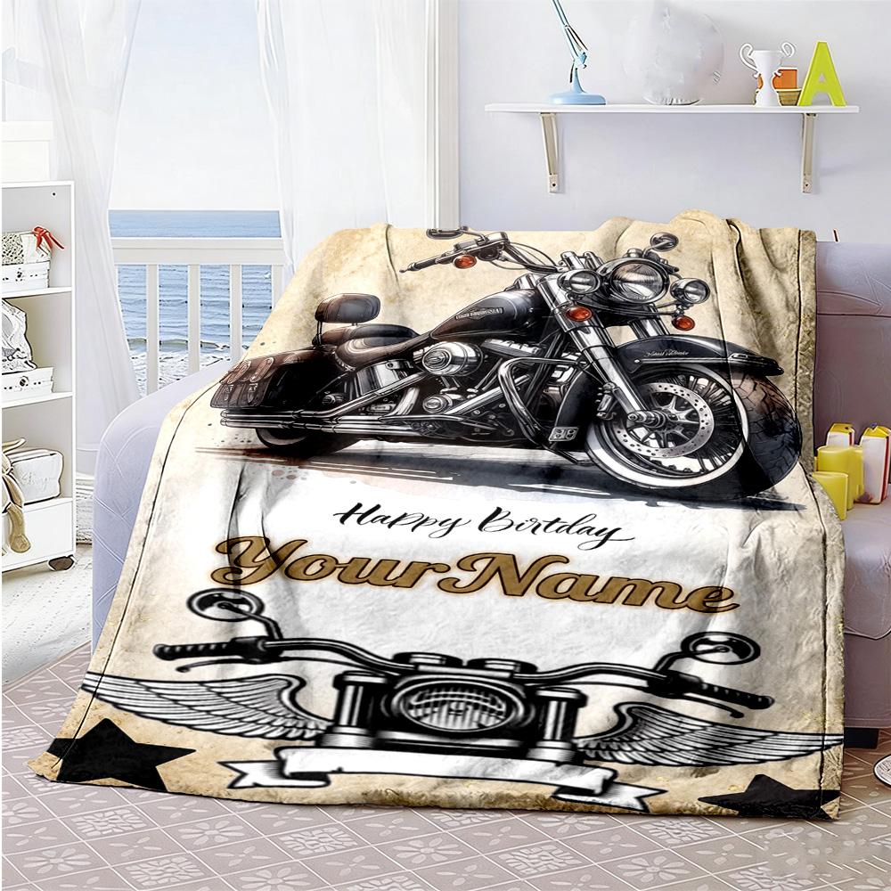 Harley-davidson Motorcycles Customize Your Name Blanket Lightweight Customizable Blanket Soft Warm Cozy Versatile for Nap Living Room Seaside Bedding