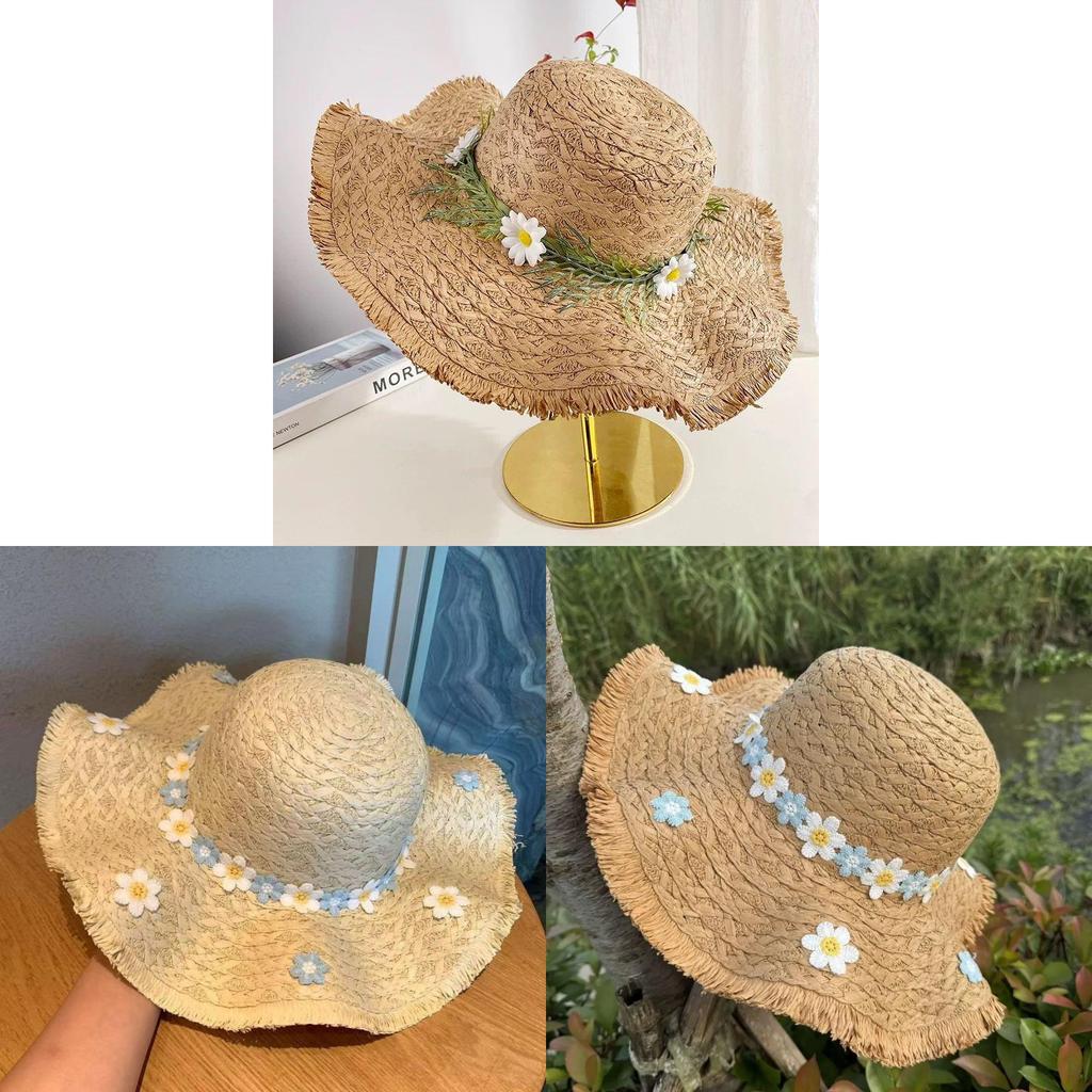 Sun Protection Straw Hat With Wide Brim For Beach Vacation And Outdoor Activities