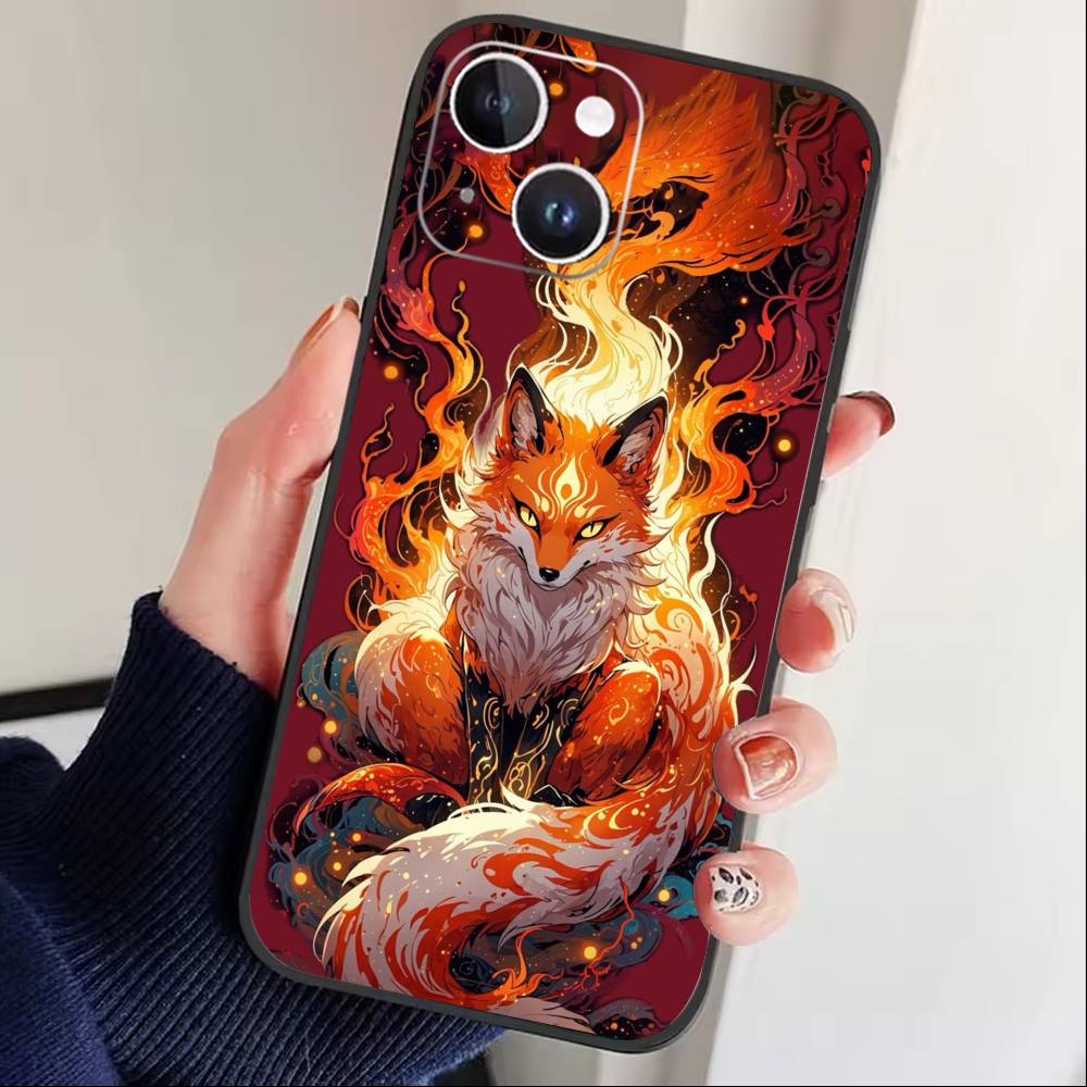 Sunny Fox Phone Case For iPhone 17 16 15 14 13 12 Max Plus Silicone Black Cover
