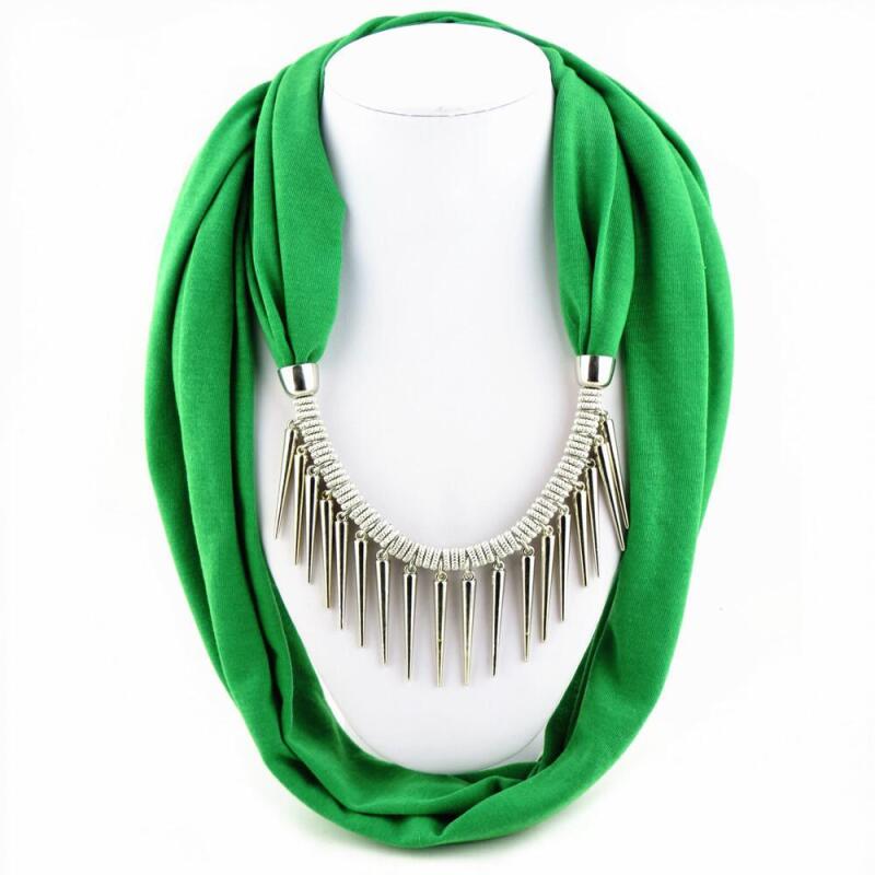 Stylish Fashion Scarf Necklace with Metal Spike Pendant – Elegant Infinity Scarf for Women, Boho Chic Statement Accessory