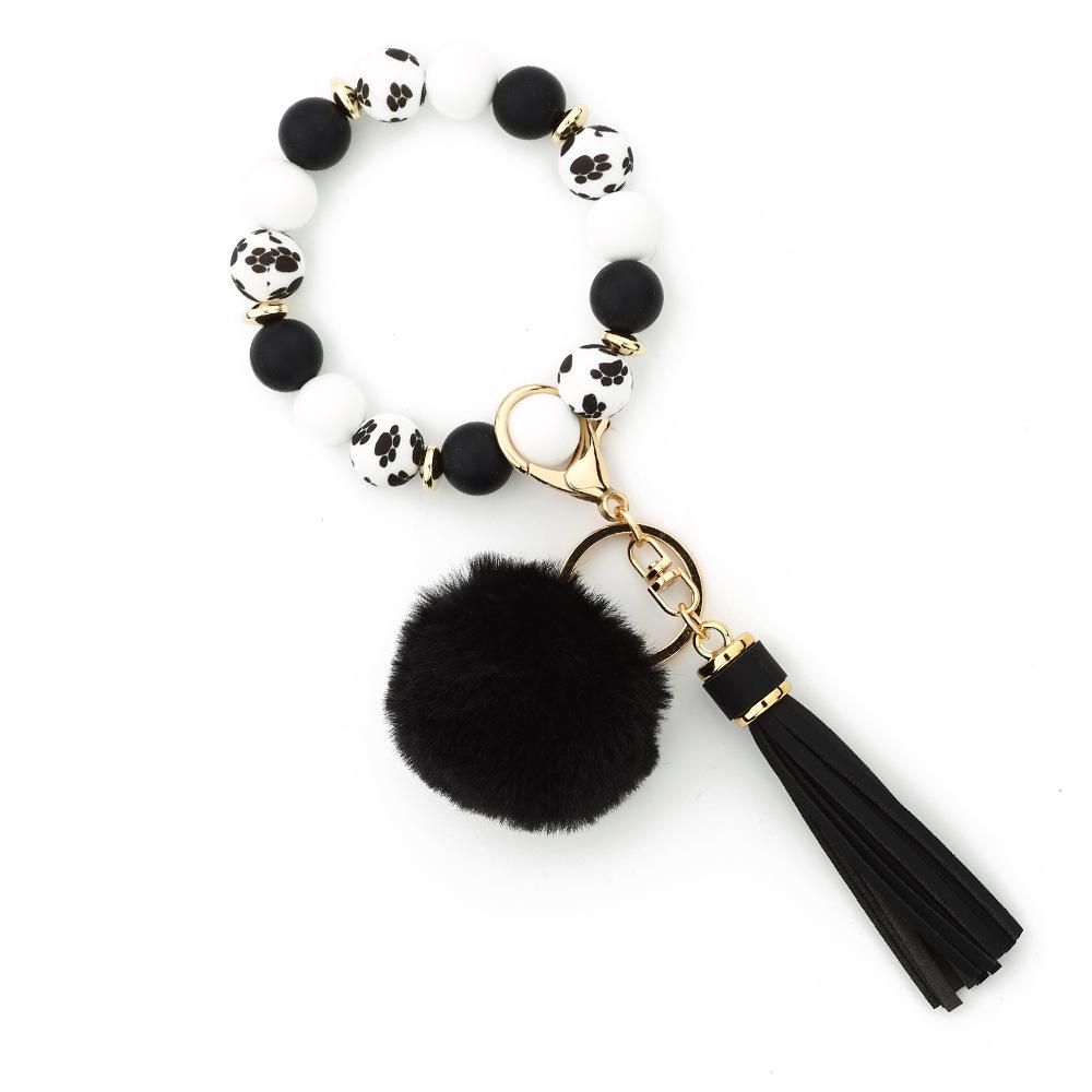 Silicone Bead Bracelet with Pom-Pom Keychain & Tassel Pendant - 2024 Women's Style
