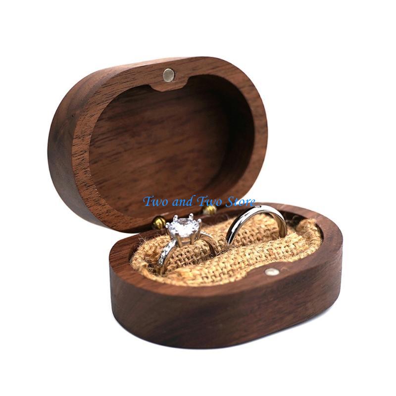 HX6F Walnut Jewelry Box Engagement Wedding Ceremony Ring Storage Proposal Portable Ring Holder Rustic Wedding Ring Box