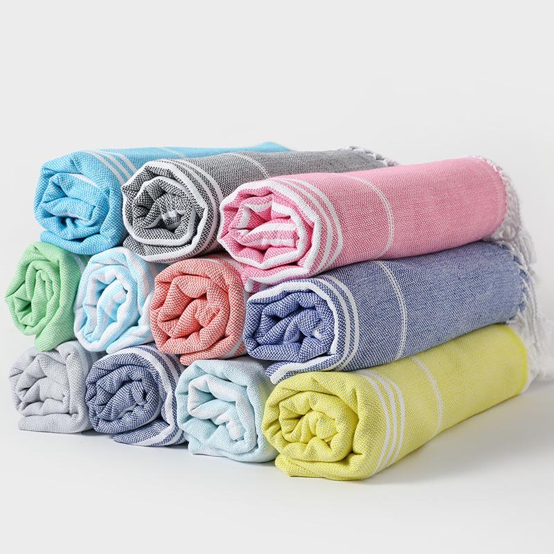 Turkish Cotton Tassel Beach Towel - Narrow Stripe, 12 Colors, 100x180 Cm