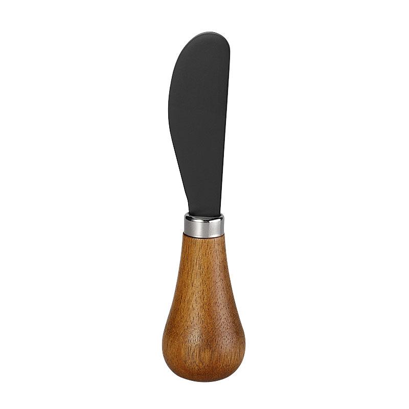Black Stainless Steel Cheese Knife Set with Acacia Wood Handles & Western Cutlery - Self-Standing Cheese Knife, Fork & Spatula