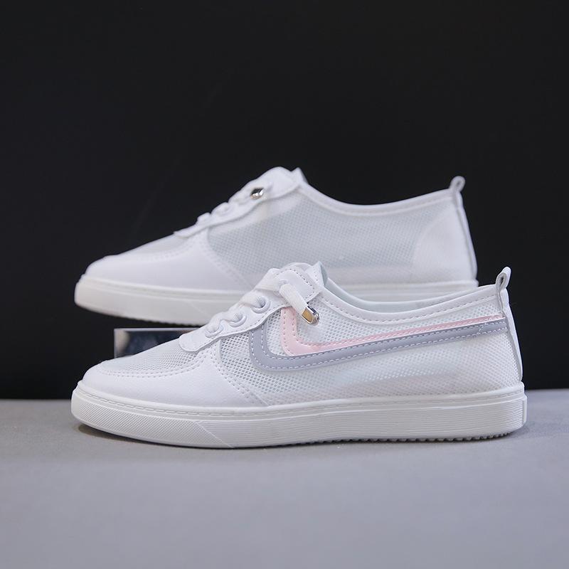 

Летняя новая женская сетчатая обувь модный тренд универсальные студенческие кеды повседневная дышащая удобная плоская белая обувь 35