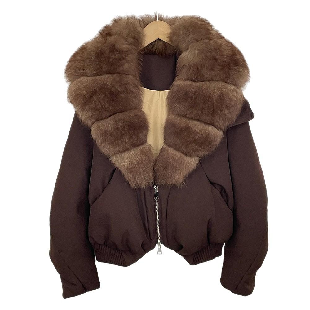Europe and the United States new natural real fox fur collar down jacket autumn and winter versatile thickened warm women's short coat