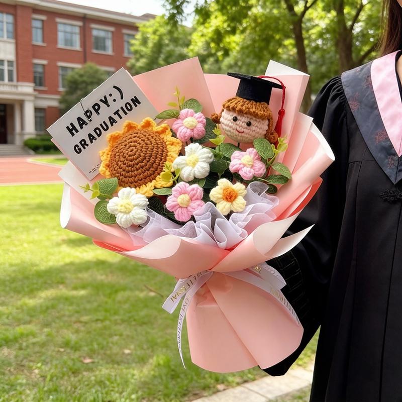 Crochet Flower Bouquet Graduation Bouquet Artificial Woven Flowers Decorations Teacher's Day Mother's Day Gifts