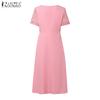 ZANZEA Damen Lässig Rundhals Kurzarm Sommer Patchwork Spitzenkleid