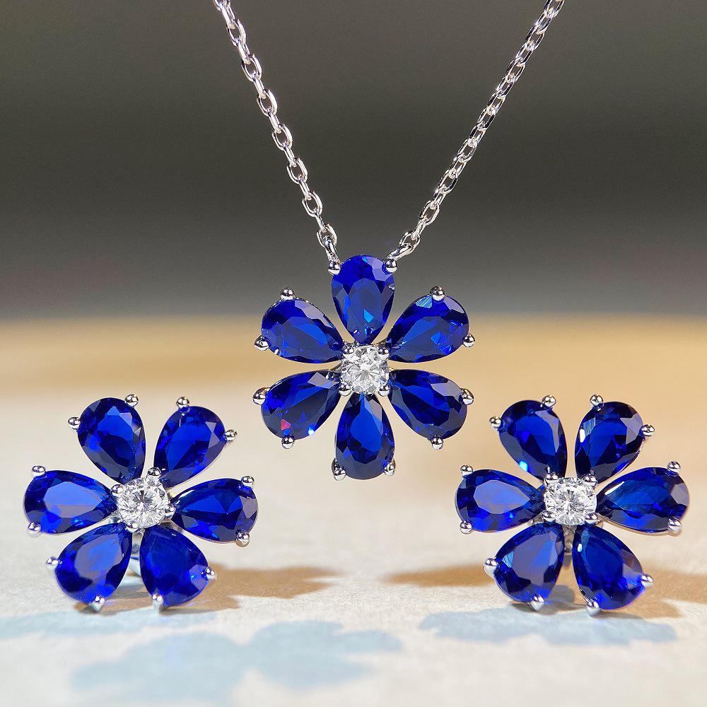 S925 Sterling Silver Daisy Flower Aquamarine Zircon Stud Earrings for Women - European & American TikTok Style