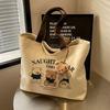 Women's Beige Tote Bag - Naughty Bear Design with Button Closure, Durable Polyester Handbag for Women, Cute Everyday Purse for Office, Shopping