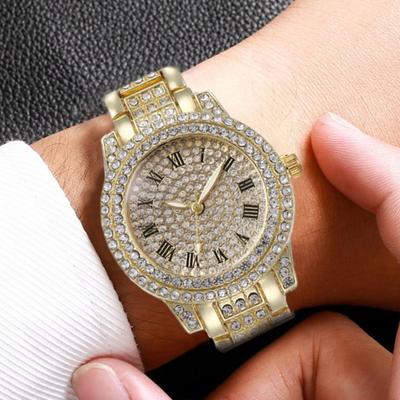 2Pcs/Set Women Quart Watch Shiny Rhinestones Circular Dial High Precision Movement Wristwatch with Bracelet