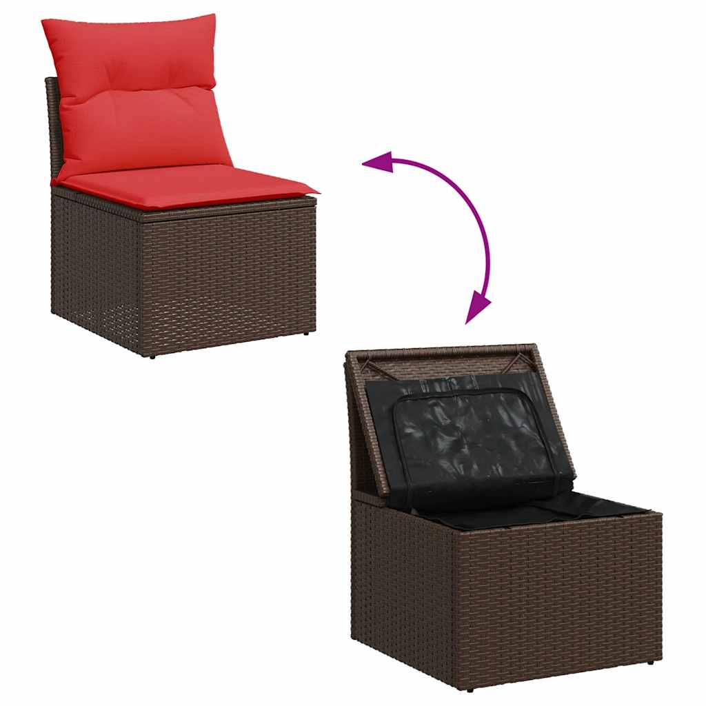 4 Piece Garden Sofa Set with Cushions Brown Poly Rattan
