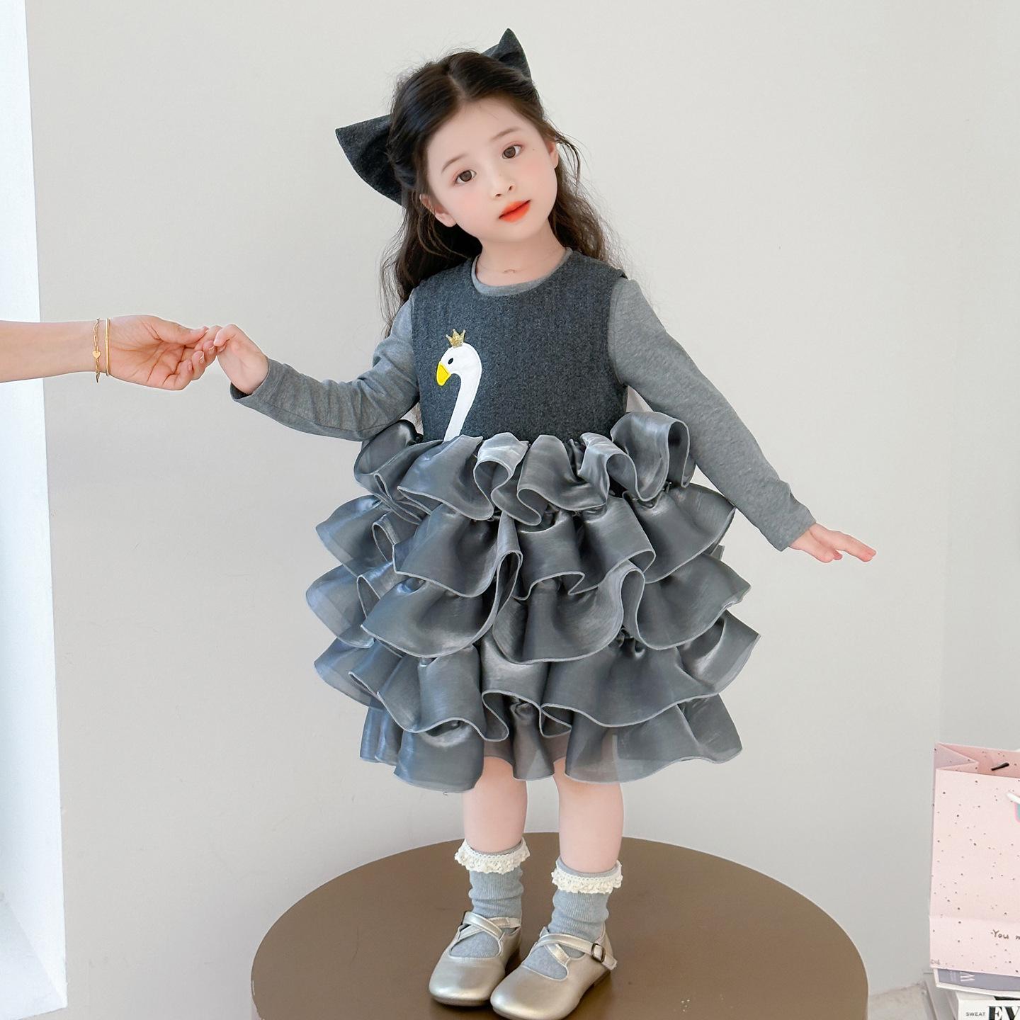 

Girls Cute Swan Princess Puff Skirt & Top Set - Autumn 2025 120cm