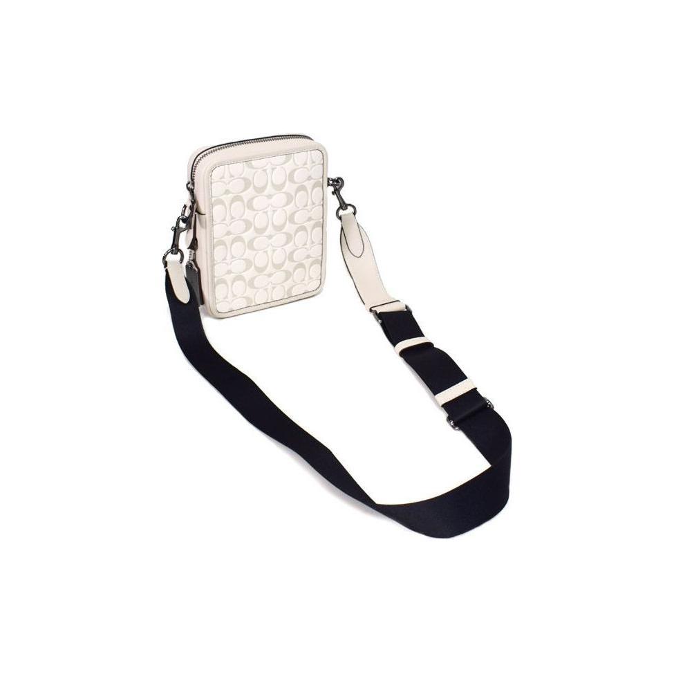 New COACH Sullivan Cow Leather Cell Phone Pouch, Shoulder Bag, Crossbody Bag Regular Men's White & Light Khaki CJ670-QBVRL