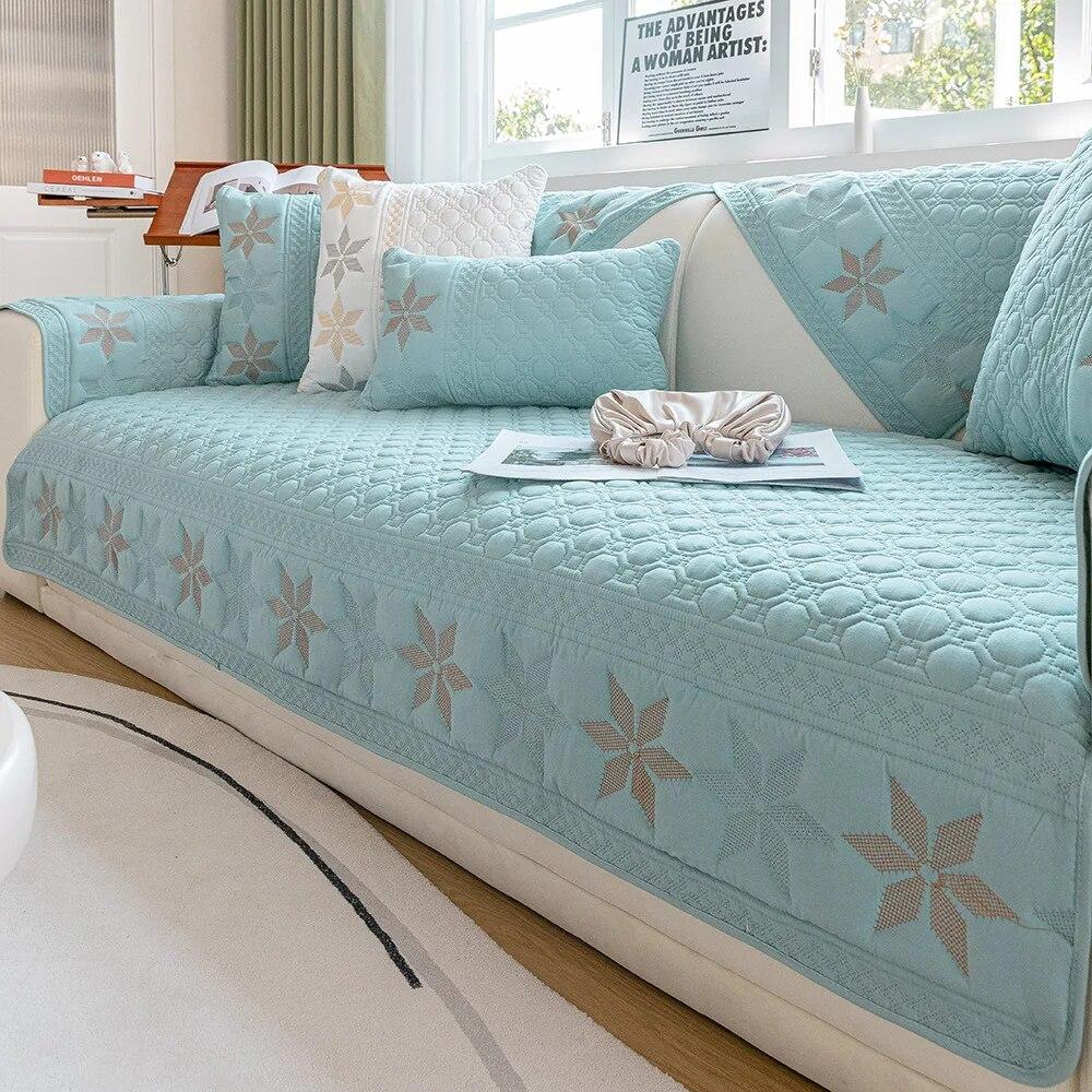 Embroidered Sofa Towel Pillowcase Polyester Cotton Sofas Cushion Anti Slip Wear-resistant Snowflake Patterned Sofa Cover Blanket