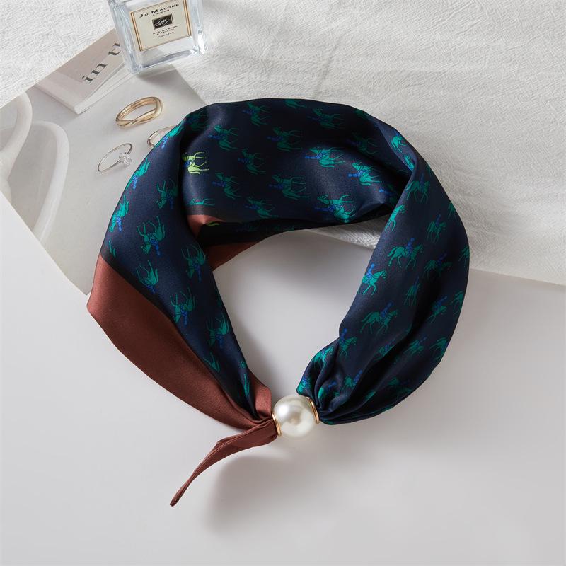 Französischer Luxus-Frühlings-Sommer-Quadrat-Schal mit magnetischem Perlenverschluss - Eleganter Damen-Halsketten-Schal