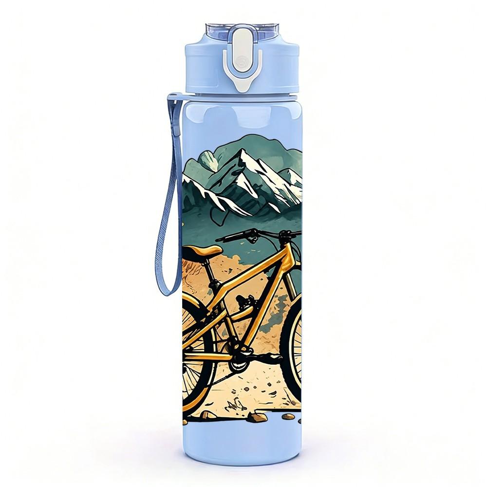 1PC Mountain Bicycle Nature Scene 750ml Color Plastic Sports Water Bottle Leakproof Flip Straw Lid Suitable for Sports Office Home Use