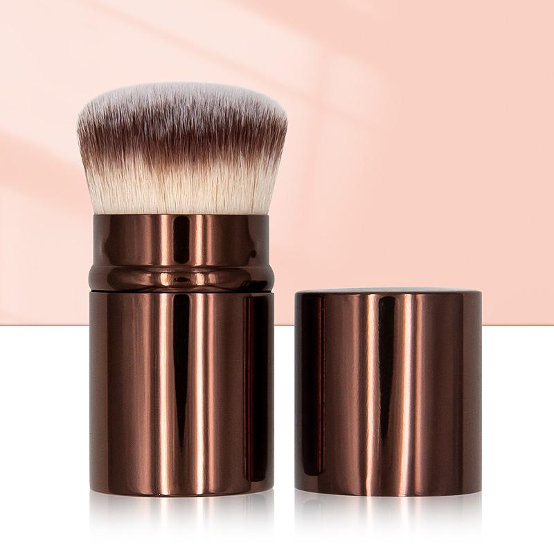 Portable Foundation Make-up Brush with Retractable Aluminum Tube  Cover Soft Bristles for Face Concealing and Seamless Brushing