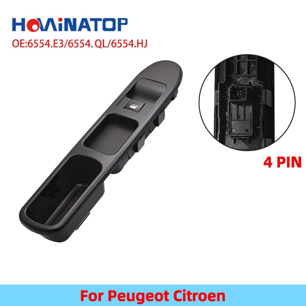 HOWINATOP 6554.HJ 6554.QL 4 Pin Front Left Passenger Side Single Power Window Control Switch For Peugeot Citroen OEM Replacement