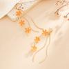 Sweet Pink Cherry Blossom Flower Long Tassel Drop Earrings for Women Gold Color Enamel Floral Dangle Earrings Vacation Jewelry