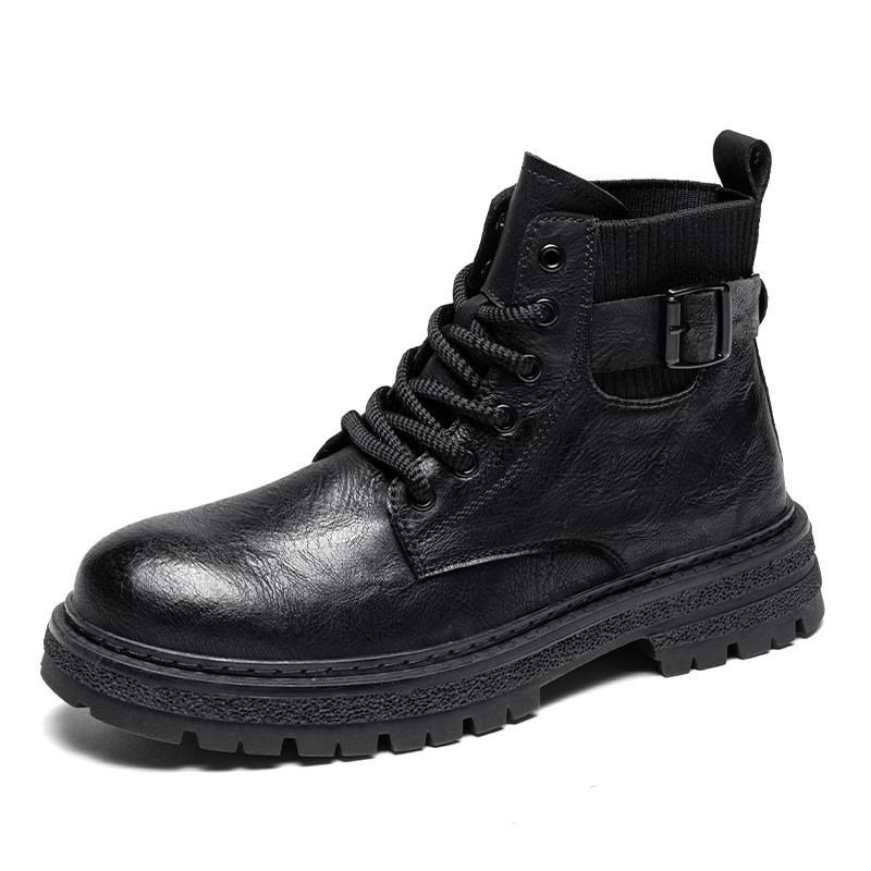 Fashion Autumn Leather Mid-top Shoes Fashion Male Ankle Boots Casual Outdoor Hiking Boots Sneakers Non-Slip Comfy Motocross Boots Botas