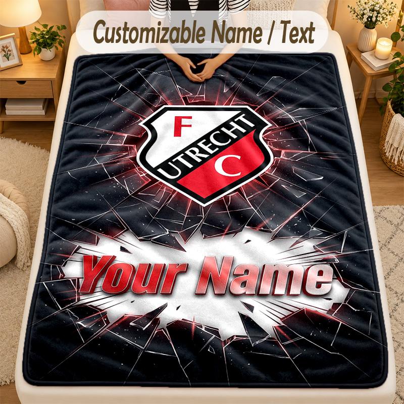 Flannel BlanketFC Utrecht Custom Name Text Personalized Soft Warm Throw Blanket Home Decor Gift