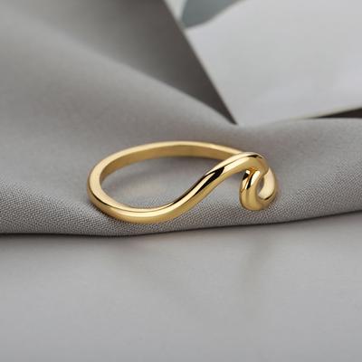 Stainless Steel 14K Gold Plated Classic Wave Rings Women Simple Ring Zircon Suitable for Daily Date Vacation Party Gifts