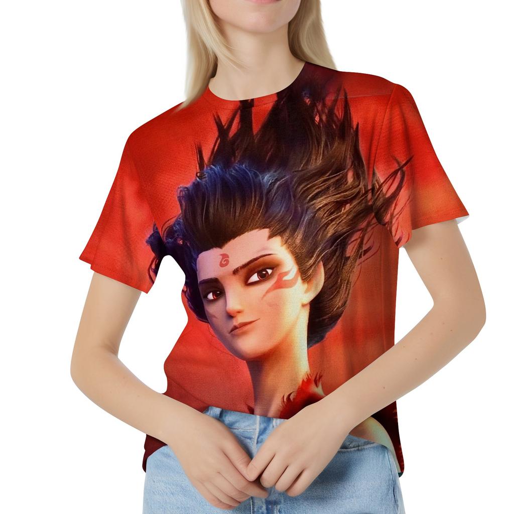 Women's Casual Loose Printed T-shirt Round Neck Pullover Short Sleeved Top