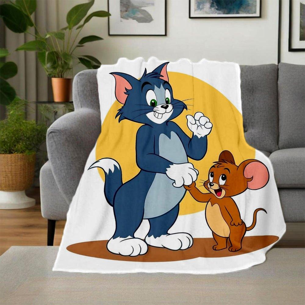 "Aventura de Tom & Jerry: Merchandise de Personagens Clássicos de Desenho Animado"Manta de Flanela para Sofá, Cama, Viagem, Acampamento, Escritório