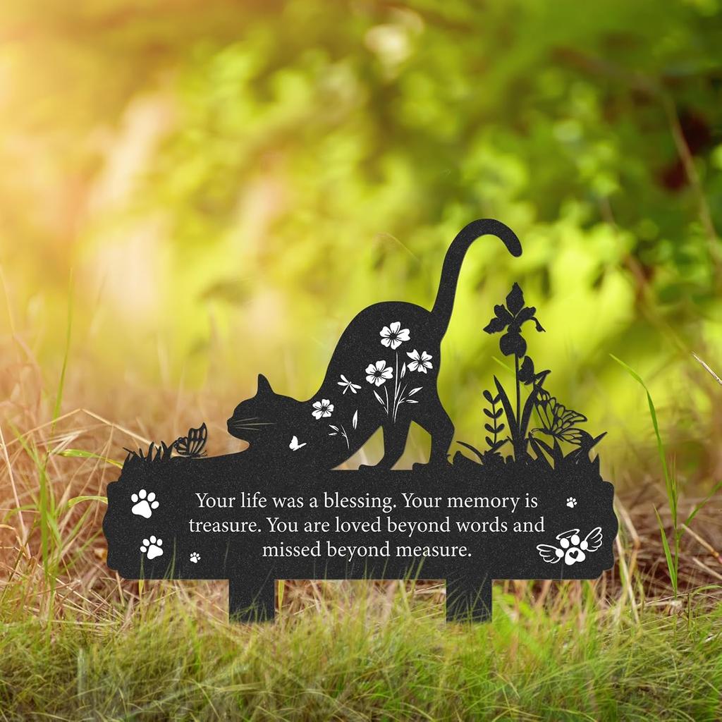Grave Markers for Cemetery for Cat, Metal Grave Markers Yard Memorial Pet, Decorations for Cemetery for Loss of Cat Outdoors Garden Stake Decor (12 X
