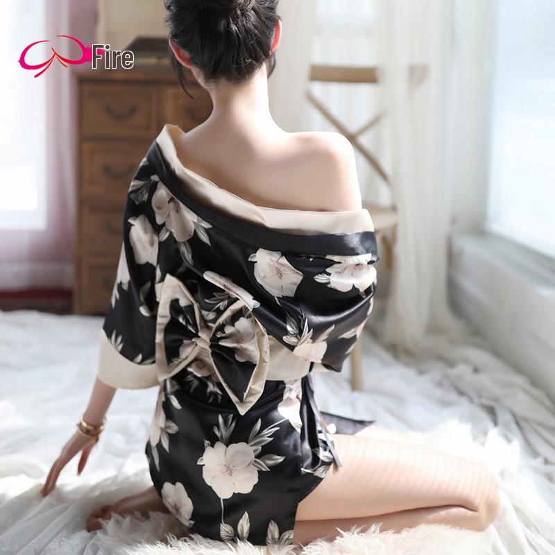Meihuo Plus Size Japanese Kimono Lace-Up Temptation Set