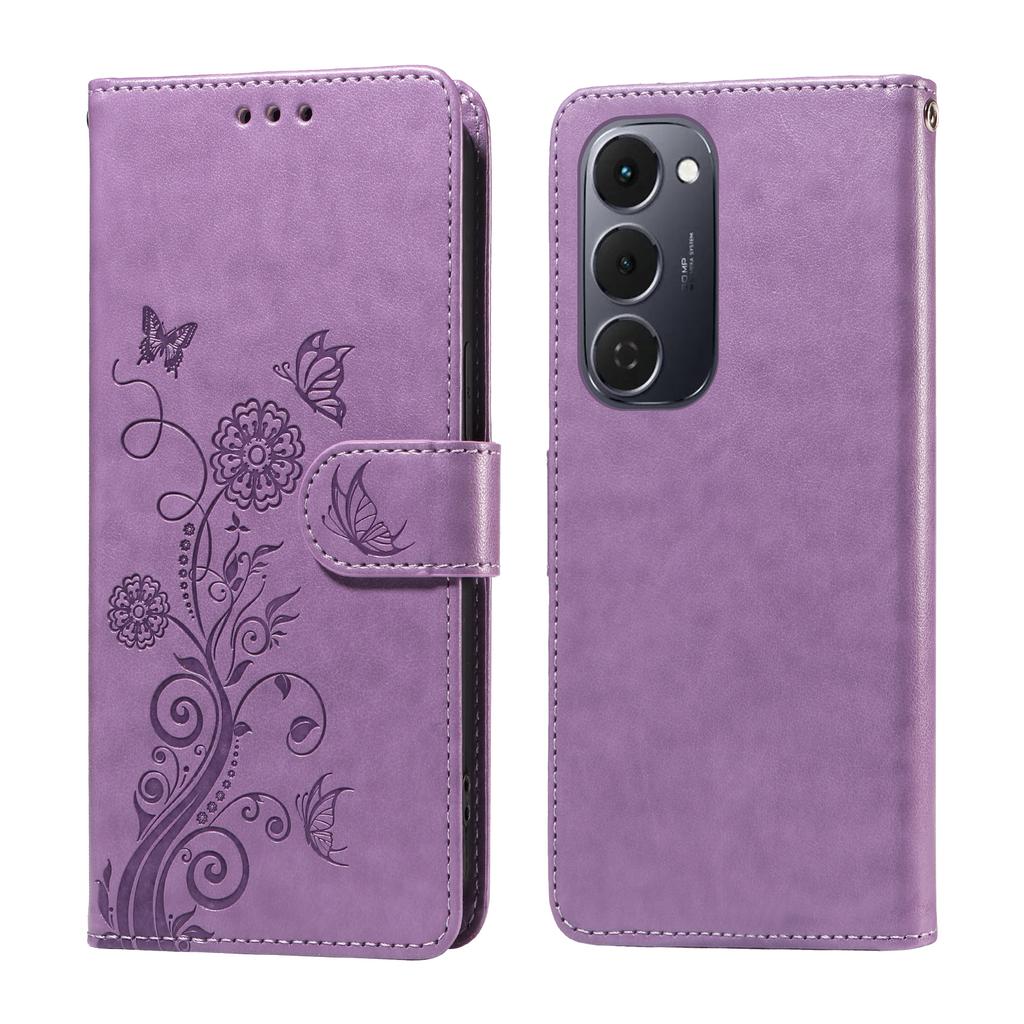 For TECNO Spark 40 Pro+ 4G Leather Case Butterfly Floral Imprint Wallet Stand Cover