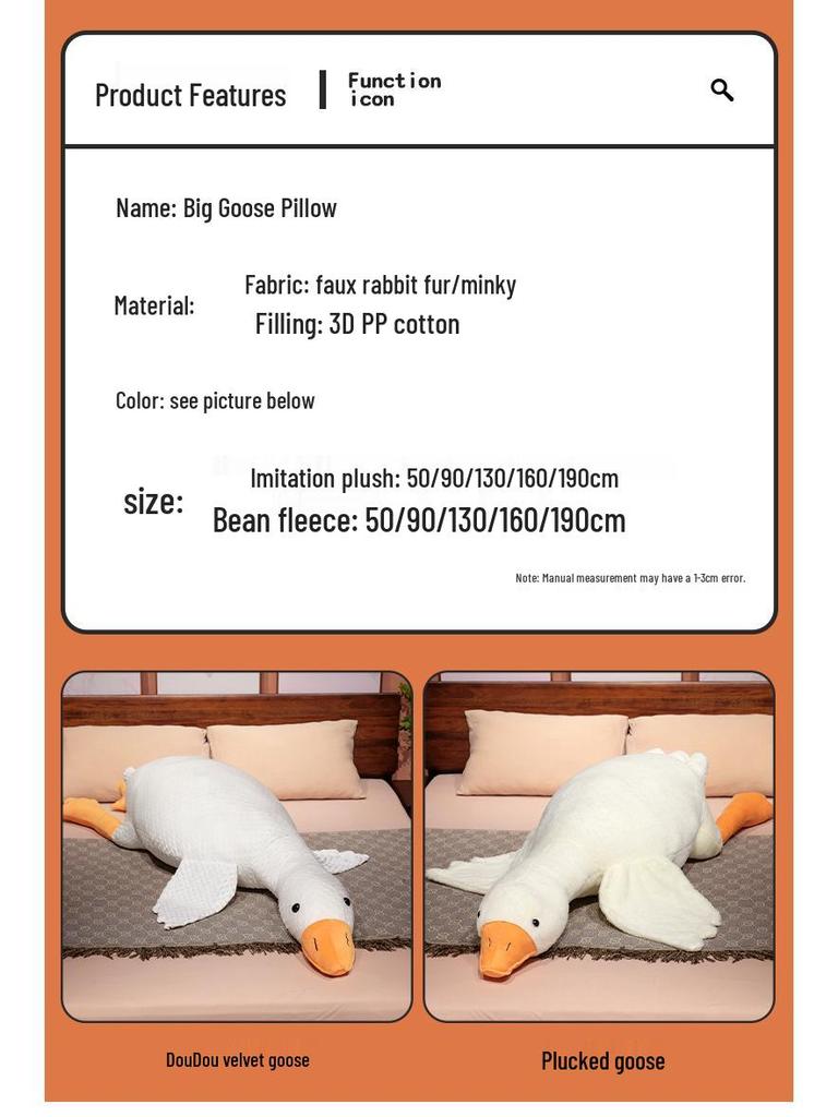 Plush Big White Goose Sleeping Pillow - Duck Toy Doll Birthday Gift