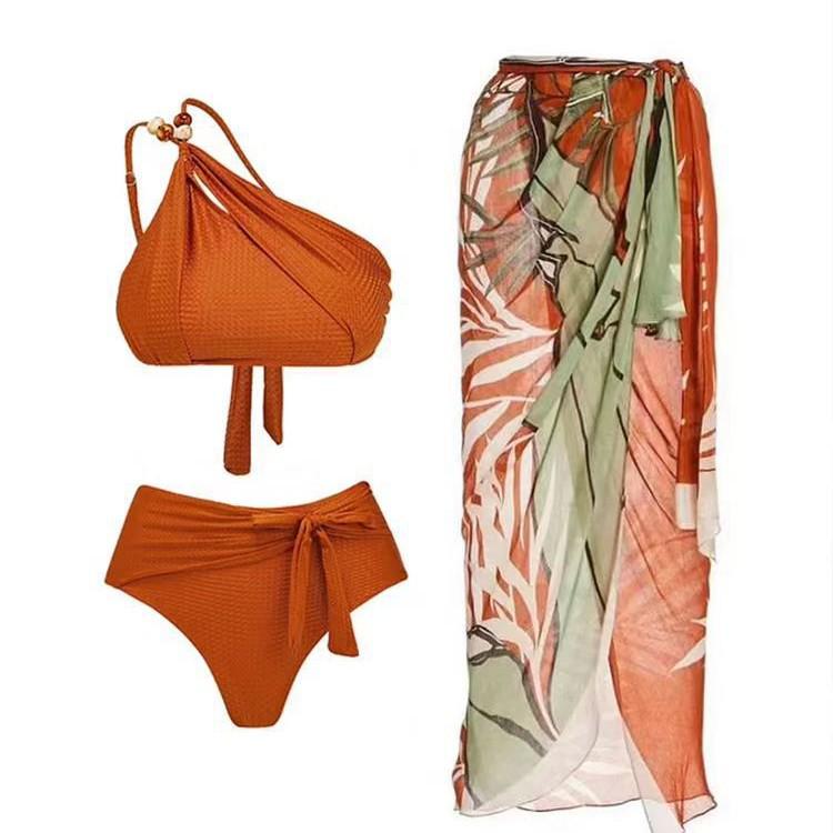 2023 Orange Sexy Sling Bikini & Sun Protection Long Dress Set