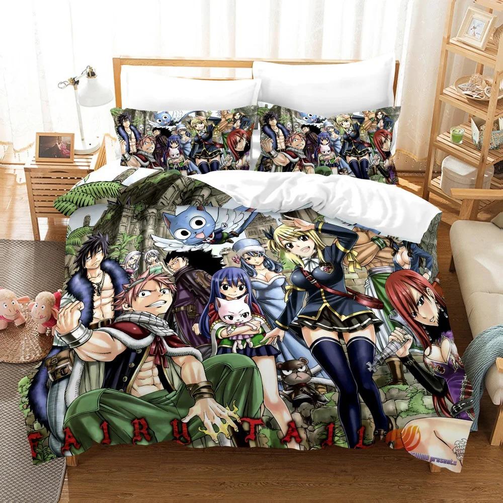 3D Print Anime Fairy Tail Logo Natsu Bedding Set Boys Girls Twin Queen Size Duvet Cover Pillowcase Bed Kids Adult Home Textiles