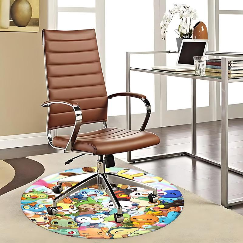 1 Stück Pokemon Pikachu & Freunde Runder Teppich - Anime Design Stuhlmatte für Büro, Heimdekoration, Wohnzimmer