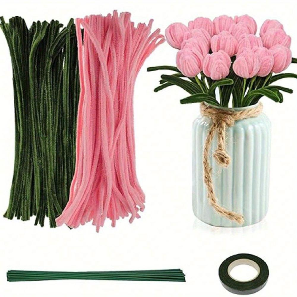 161 Stuks DIY Tulpen Boeket Maakset Pluizige Chenilledraden Knutselmaterialen Buigbaar Draad Bulk voor Kunstles Valentijnsdag Moederdag Cadeau