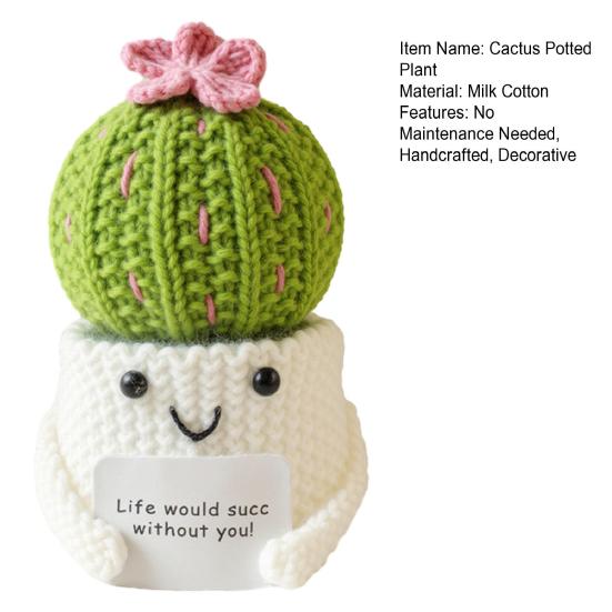 Crochet Cactus Potted Plants, Handmade Knitted Cactus for Home Office Car Decoration, Decorative Plants for Lasting Beauty, Gift for Women Family