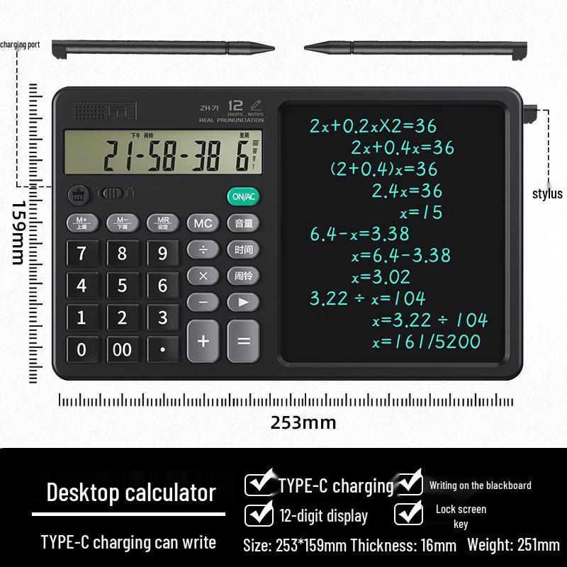 Dual Power Solar Business Calculator with Handwriting Board - Large Screen & Voice Feature