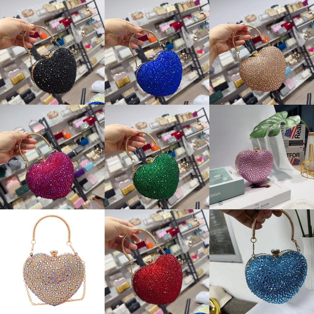 Acrylic Heart Shaped Mini Handbag With Rhinestones And Chain For Evening Wear