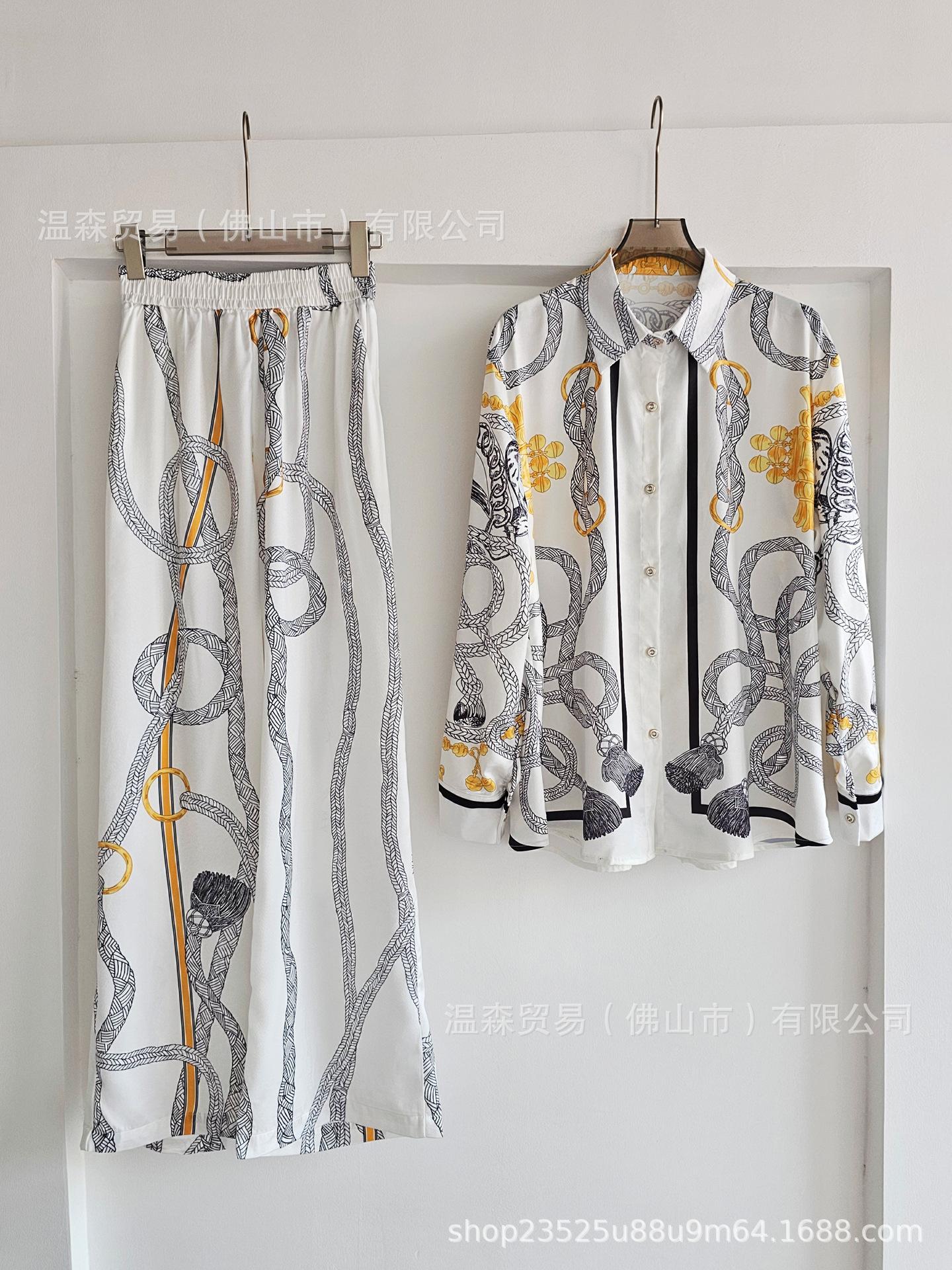 

Шикарный комплект из двух частей с принтом «Узел Французское наследие» – Рубашка с длинным рукавом и брюки широкого кроя Large