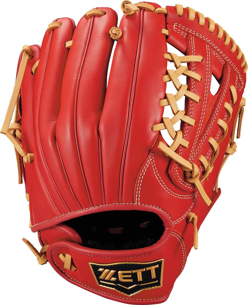 ZETT Youth Baseball Softball Ground Hero Red X Pastel Brown BJGB76555F Glove, All-Around, Left-Handed Throw, (6432), Size L,