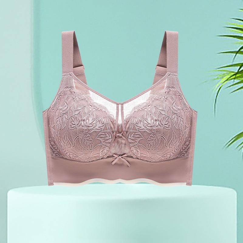 

Большое нижнее белье для женщин, предотвращающее провисание и двухслойный бюстгальтер, тонкий и дышащий кружевной бюстгальтер пуш-ап 44/100D хаки