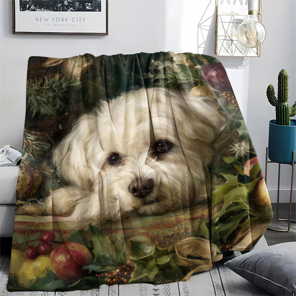 Maltese dog,pattern Flannel Blanket, High quality Comfortable for All Seasons, Home Decor, Warmth and Comfort, Perfect for Gifts.