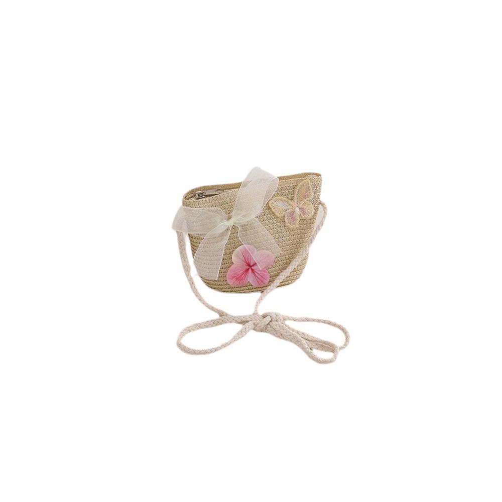 

Butterfly Summer Children Beach Hats Lace Holiday Travel Beach Bags New Wide Brim Straw Hat beige bag