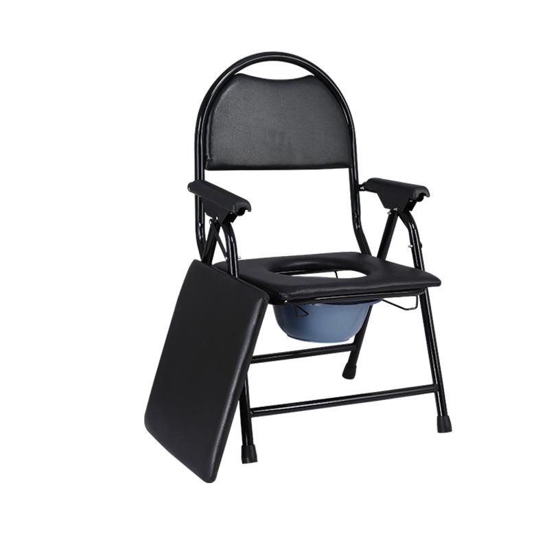 Foldable Non-Slip Portable Commode Chair with Round Backrest for Elderly - Ideal for Bathroom or Shower Use