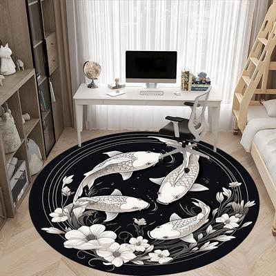 1pc Koi Fish Circle Chair Carpet for Office, Round Non Slip Durable Large Size Office Carpet, Suitable for Office