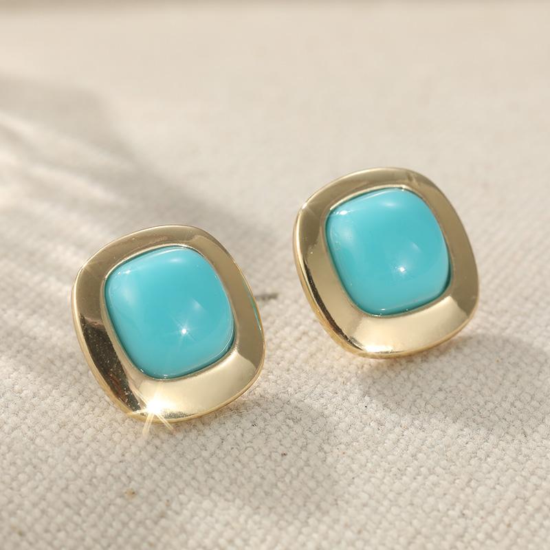 Vintage Quadratische Synthetischer Türkis Kupfermaterial Ohrstecker Damen Elegant Exquisit Vergoldet Täglicher Schmuck Zubehör