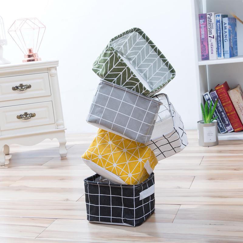 Cesta de almacenamiento de escritorio de algodón y lino nórdico - Organizador de tela con rejilla para el hogar